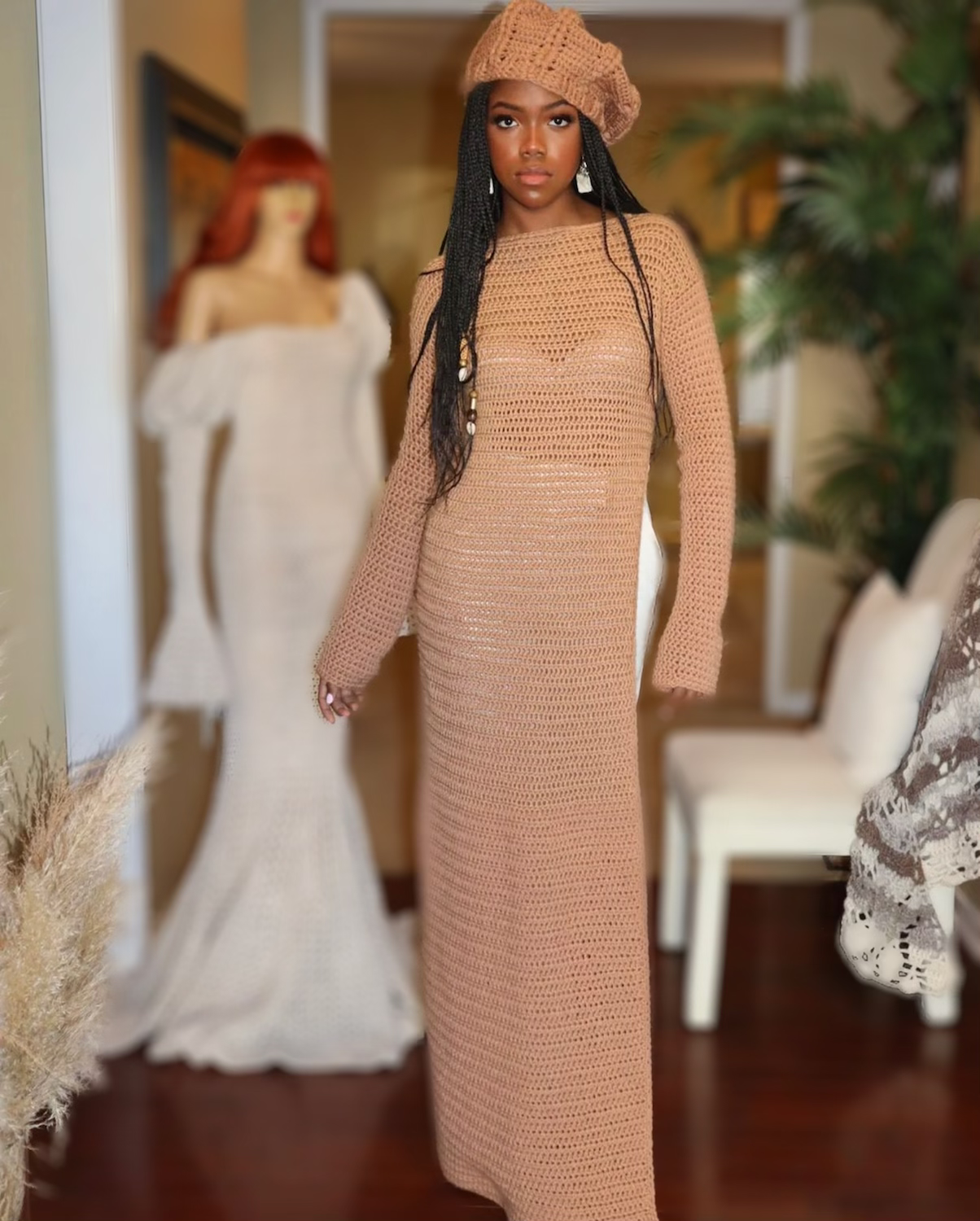 crochet split dress AiiRZ One Shoulder Crochet Stitch Long Dress With Side SplitMISSGUIDED