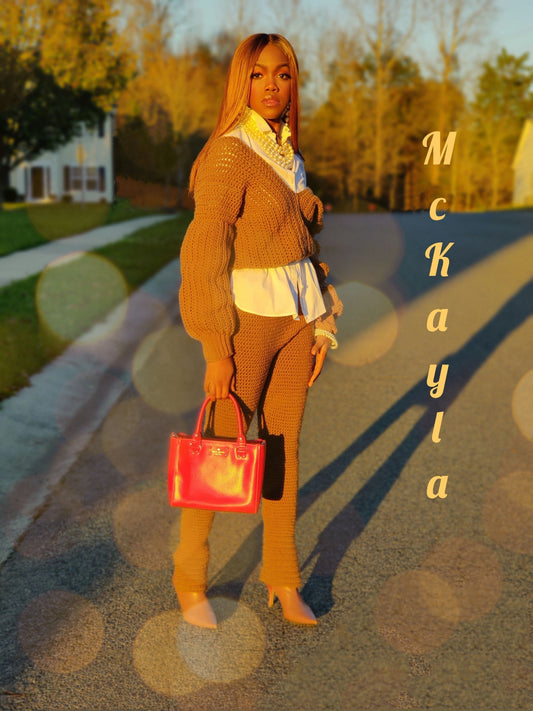 Mocha Mckayla Crop Sweater and  Split Pants set