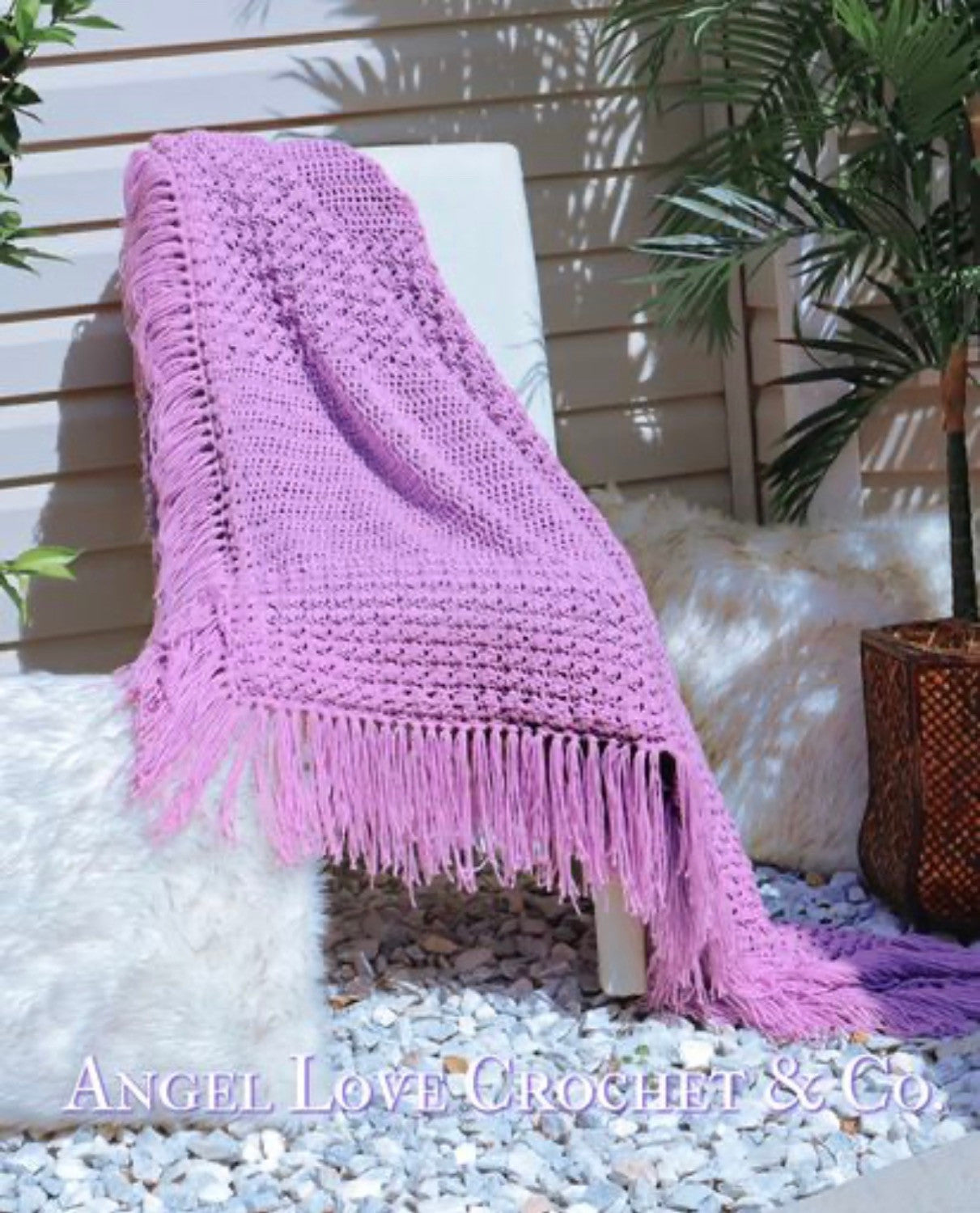 Crochet Fringe Purple Blanket - Main Image