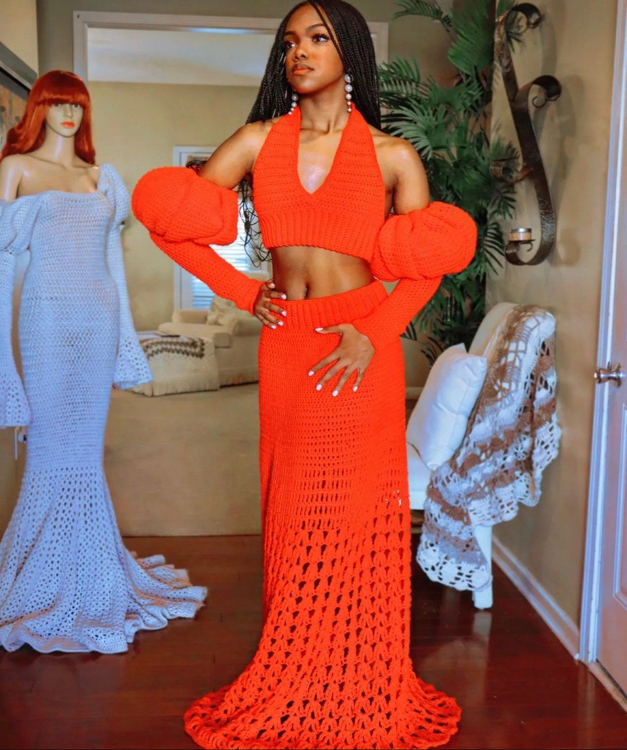 Ruby Red Puff Halter & Skirt Set