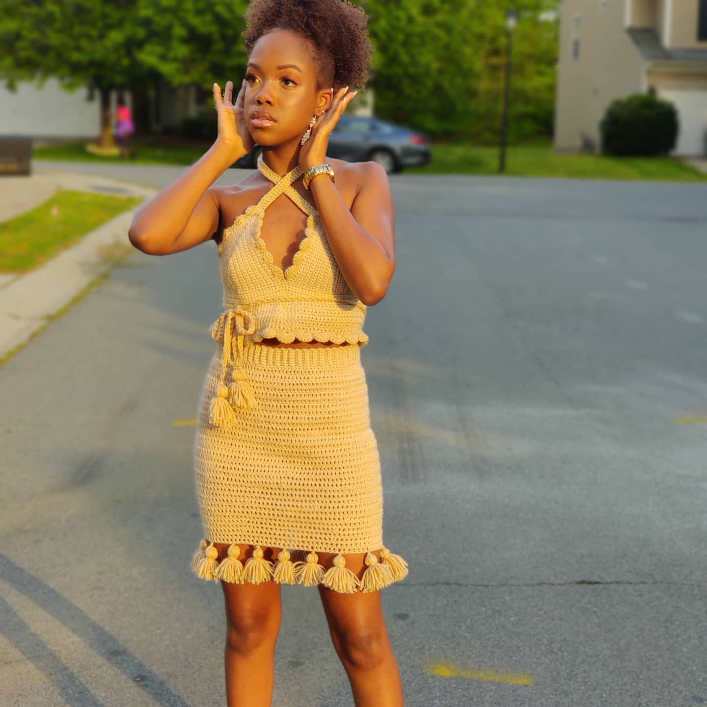 Ashanti Scallop Top & Tassel Mini Skirt