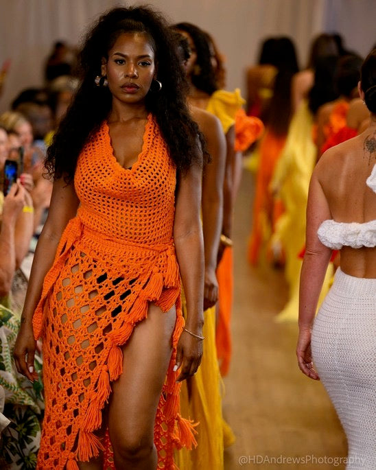 Orange Wrap Skirt and Drape Top