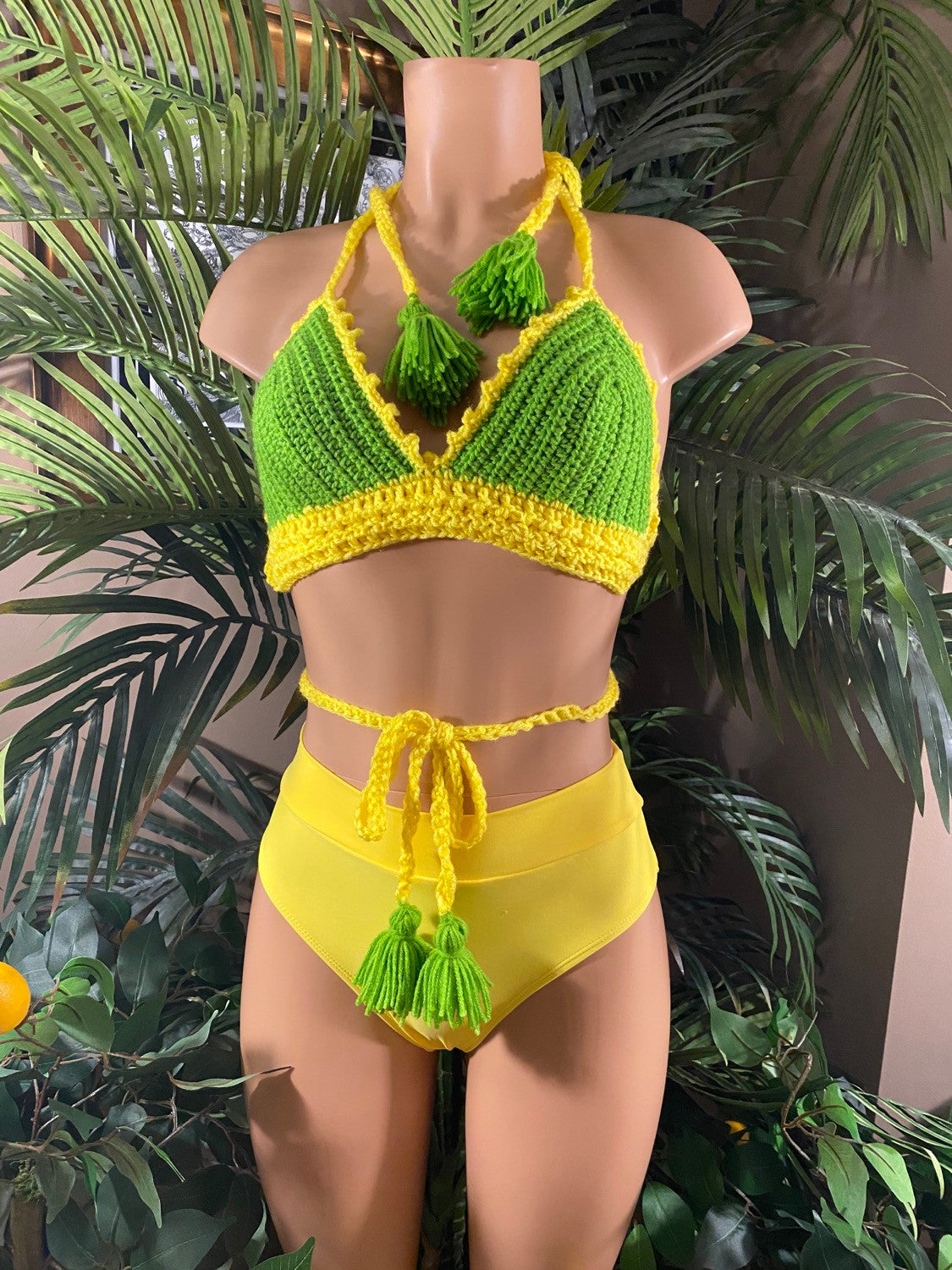 Jaden Green & Yellow Bikini With Coverup