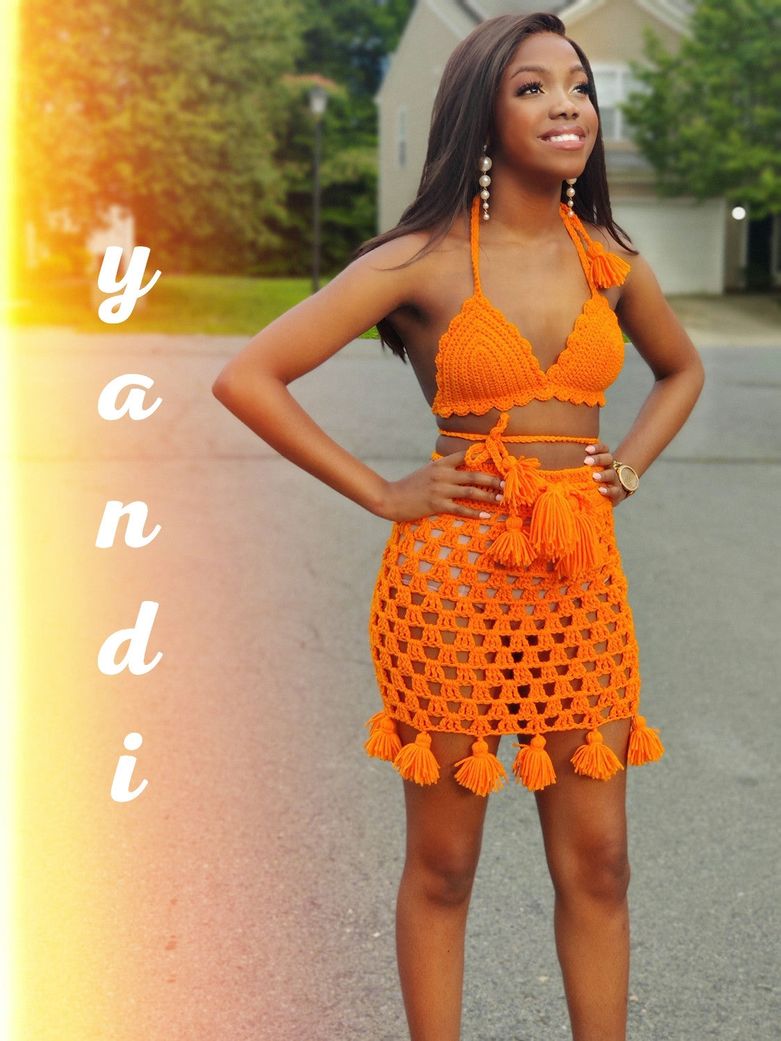 Yandi Open Work Skirt Set