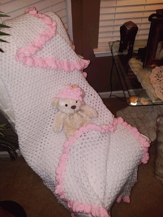 White & Pink Baby Blanket